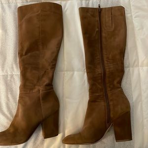 Brown heeled boots- just below the knee